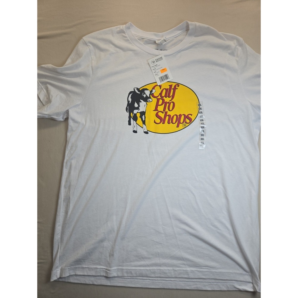 Farm Built Custom Calf Pro Shops Men's 2XL Graphic Tee Canvas White Short Sleeve